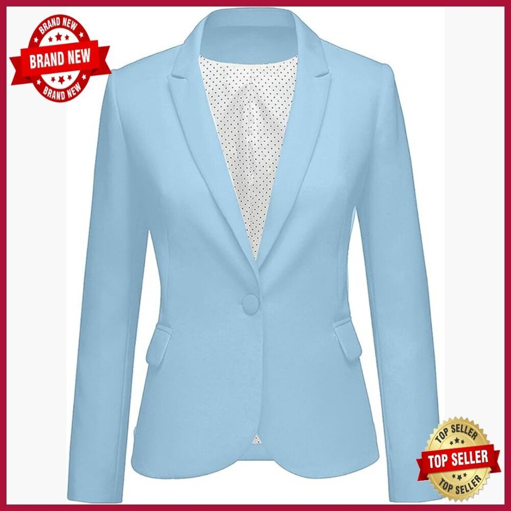 Women's Polyester Work Blazer with Notched Lapel and Pockets